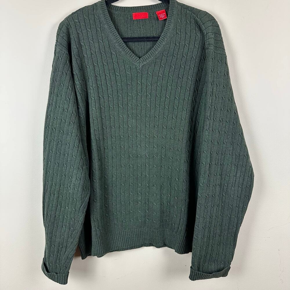 IZOD Cable Knit Cotton Sweater Men XL Fisherman Heritage Granpacor Dark Academia